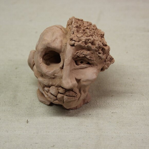 Ugly Pottery Clay Head Face Handmade Unique Eclectic Weird Strange Art - Picture 1 of 12